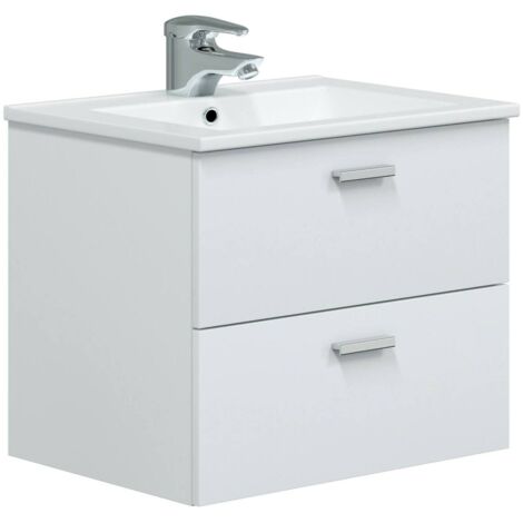 Dmora - Badezimmermöbel Maltby, Badezimmerschrank, Mehrzweckschrank, Hängeschrank mit Spiegel, 60x45 h50 cm, Glänzendes Weiß