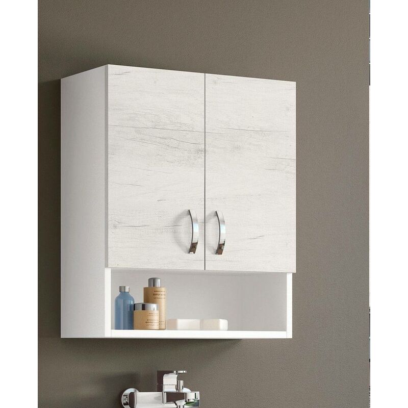 Badezimmerschrank Made in Italy, Badezimmerschrank mit zwei Türen, Wandschrank mit Staufach, cm 58x22h70, Farbe Eiche gebleicht Dmora  - Onlineshop ManoMano