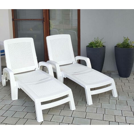 Dmora Bain au soleil Saturno, Bain au soleil de jardin réglable avec accoudoirs, Chaise longue d'extérieur, 100% Made in Italy, Cm 190x46h70, Blanc