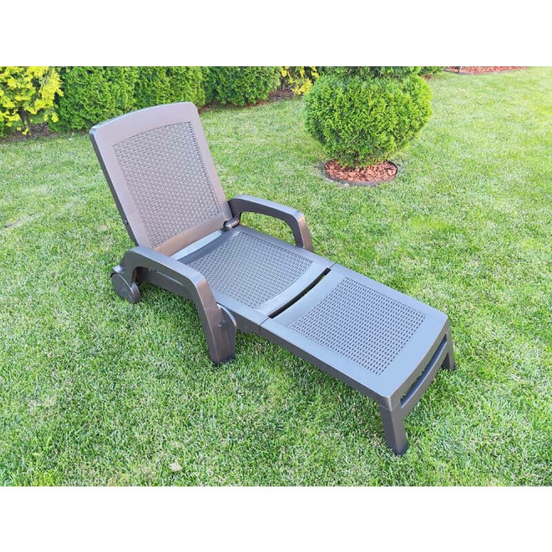 Bain au soleil Dmat, Bain au soleil de jardin réglable avec accoudoirs, Chaise longue d'extérieur, 100% Made in Italy, 190x46h70 cm, Marron - Dmora
