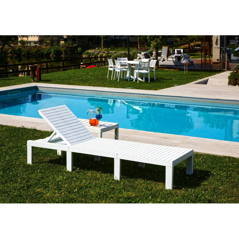Bain de soleil d'extérieur modulable, bain de soleil, sans coussins, Made in Italy, 65x195x78cm, Couleur Blanc - Dmora