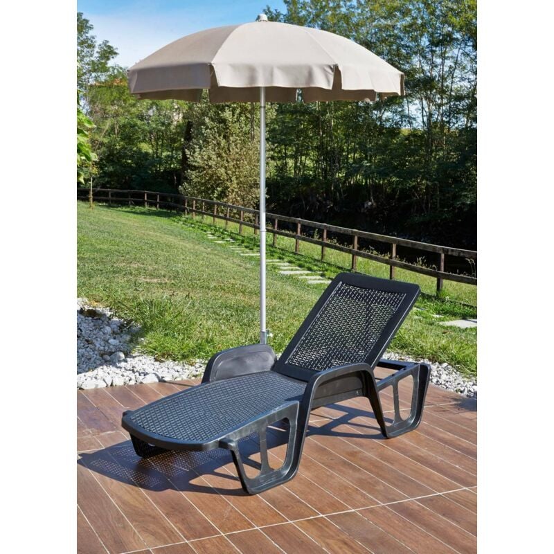 Bains de soleil Dionit, Chaise longue de jardin réglable avec accoudoirs, Chaise longue d'extérieur, 100% Made in Italy, 192x71h100 cm, Anthracite