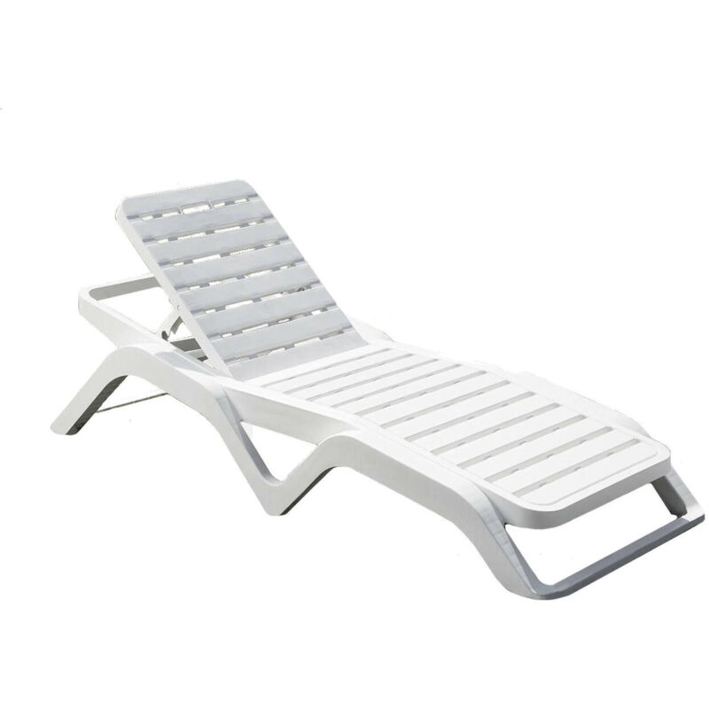 Bain de soleil empilable monobloc avec dossier relevable, solarium, Made in Italy, 71 x 192 x 100 cm, Couleur Blanc - Dmora