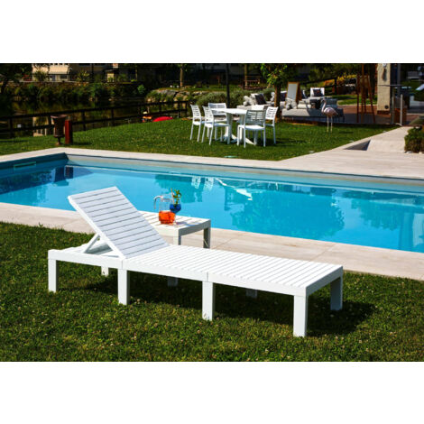 Dmora Bains de soleil Caserta, Transat de jardin réglable, Lit d'extérieur, 100% Made in Italy, Cm 195x65h78, Blanc, avec emballage renforcé