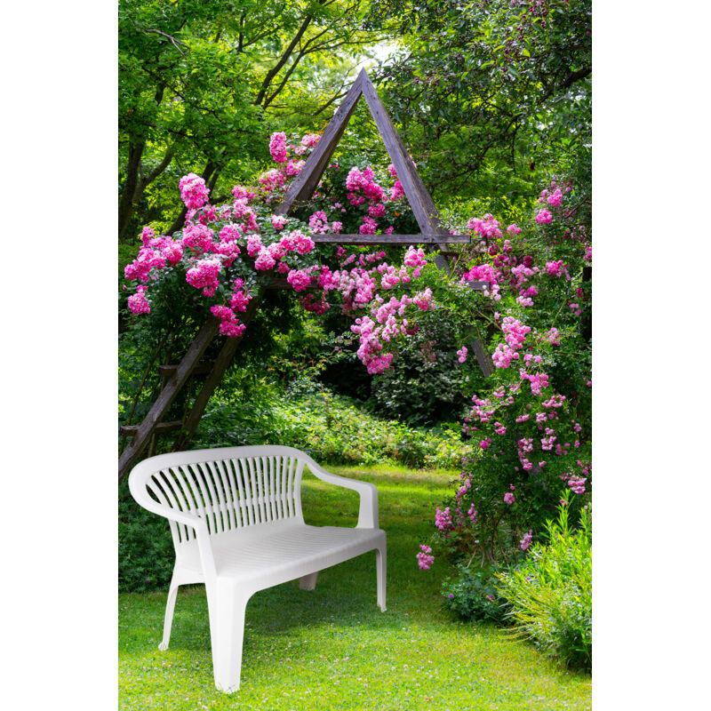 Dmora Banc d'extérieur empilable monobloc, Made in Italy, 114x55x82 cm, couleur Blanc