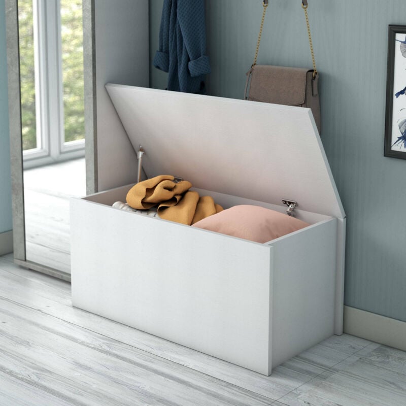 

Baúl multiusos, 100% Made in Italy, Caja de almacenamiento grande, Cofre moderno, 90x45h45 cm, Color blanco - Dmora