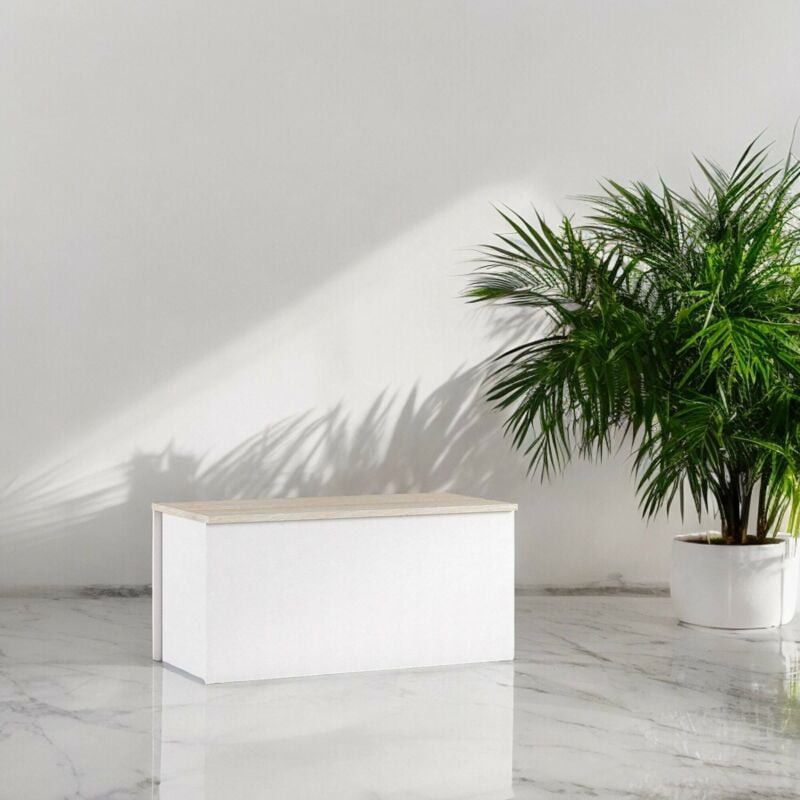 

Baúl multiusos, 100% Made in Italy, Caja de almacenamiento grande, Cofre moderno, 90x45h45 cm, Color blanco y roble - Dmora