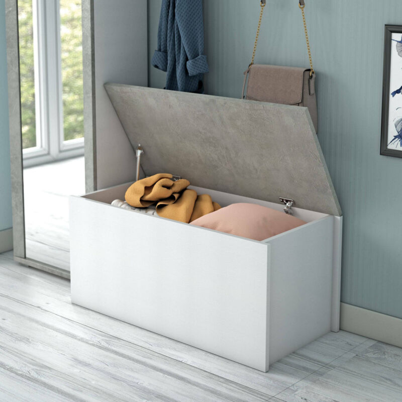 

Baúl multiusos, 100% Made in Italy, Caja de almacenamiento grande, Cofre moderno, 90x45h45 cm, Color blanco y cemento - Dmora
