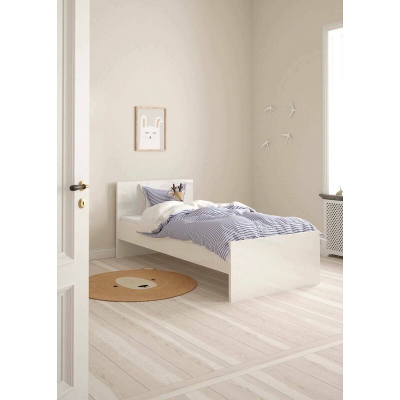 Dmora - Rahmen für Einzelbett, 96 x 80 x 196,6 cm, glänzend weiße Farbe