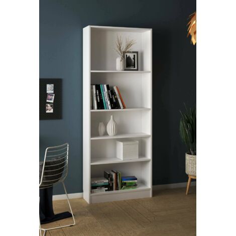 Dmora Bibliothèque à cinq compartiments, couleur blanche, 79 x 107 x 27 cm, avec emballage renforcé