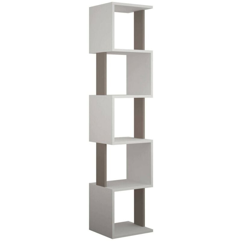 Dmora - Bibliothèque Aglaia, Etagère de bureau, Porte-livre mobile, Librairie, 35x30h161 cm, Blanc et Taupe, avec emballage renforcé