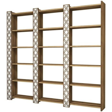 Dmora - Bibliothèque Alula, Etagère de bureau, Porte-livre mobile, Librairie, 185x24h170 cm, Noyer et Blanc, avec emballage renforcé