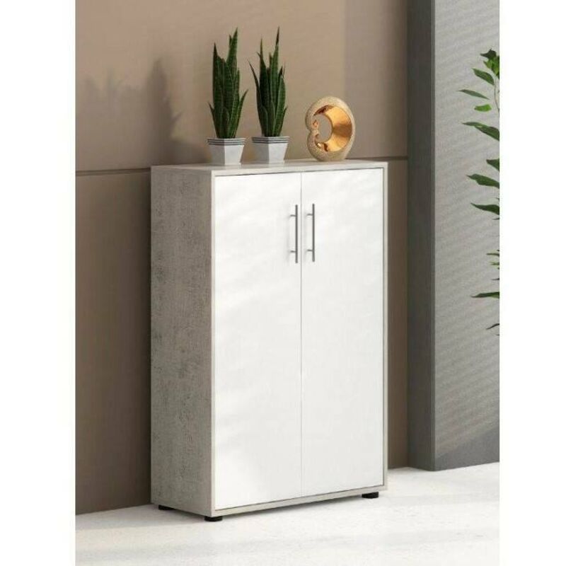 bibliotheque avec 2 portes et etageres, etagere pour livres documents, armoire de rangement bureau, cm 79x34h188, couleur blanc ciment