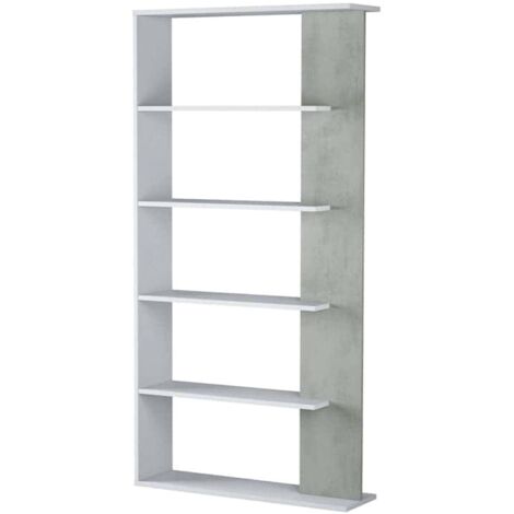 Dmora Bibliothèque Columbia, Bibliothèque double face avec 5 étagères, Étagère de séparation de bureau ou de chambre, cm 90x25h180, Blanc et Ciment, avec emballage renforcé