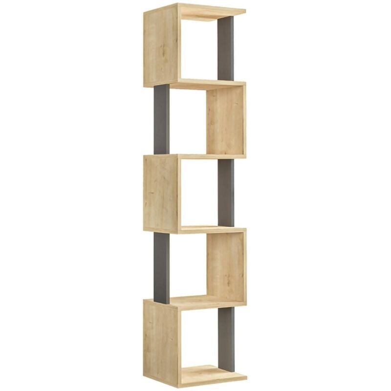 Dmora - Bibliothèque Dadjapon, Etagère de bureau, Porte-livre mobile, Librairie, 35x30h161 cm, Chêne et Anthracite