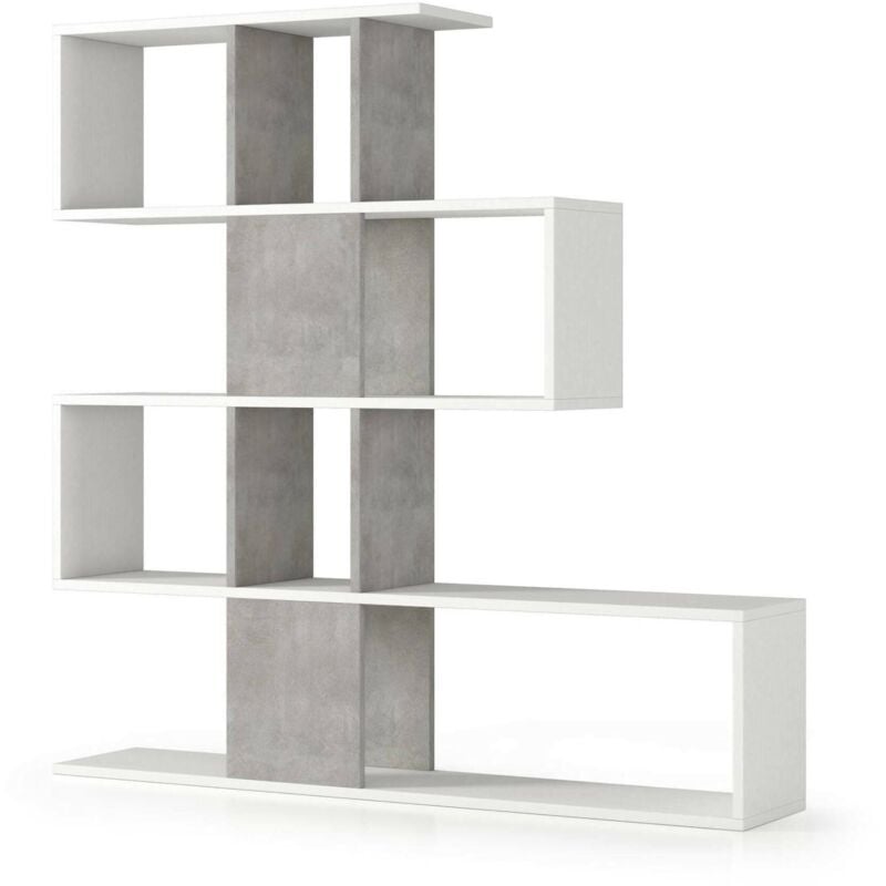 Dmora - Bibliothèque Hoya, Bibliothèque double face avec 5 étagères, Étagère zig zag pour livres, Unité murale avec étagères, 100% Made in Italy, Cm