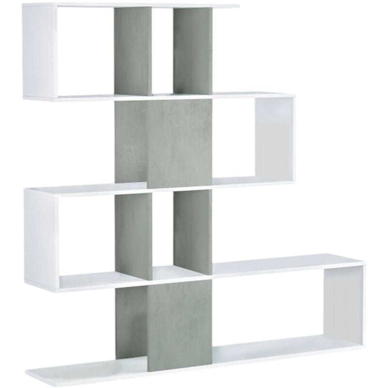 Dmora Librairie Pueblo, Bibliothèque à 7 compartiments, Étagère de bureau moderne, Unité murale avec étagères, cm 145x29h145, Blanc et Gris