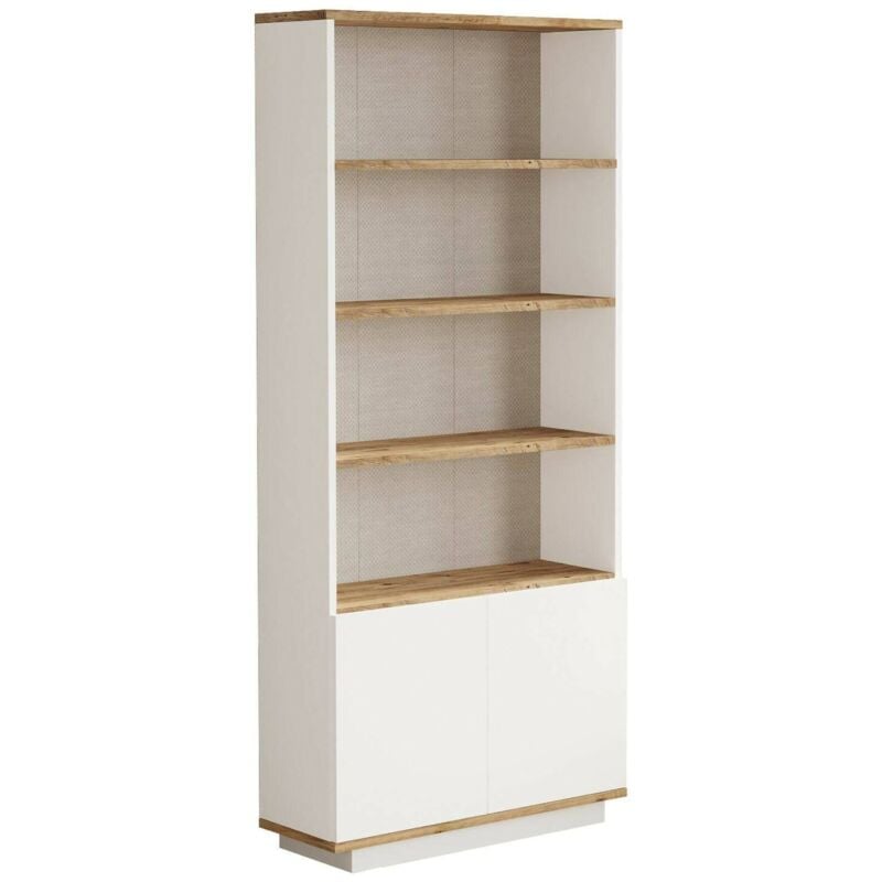 Dmora - Bibliothèque Dmartine, Etagère de bureau, Porte-livre mobile, Librairie, 75x27h168 cm, Chêne et Blanc