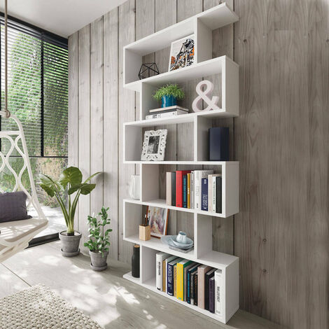 Dmora Bibliothèque double face décorative et fonctionnelle, couleur blanc brillant, Dimensions 80 x 192 x 25 cm, avec emballage renforcé