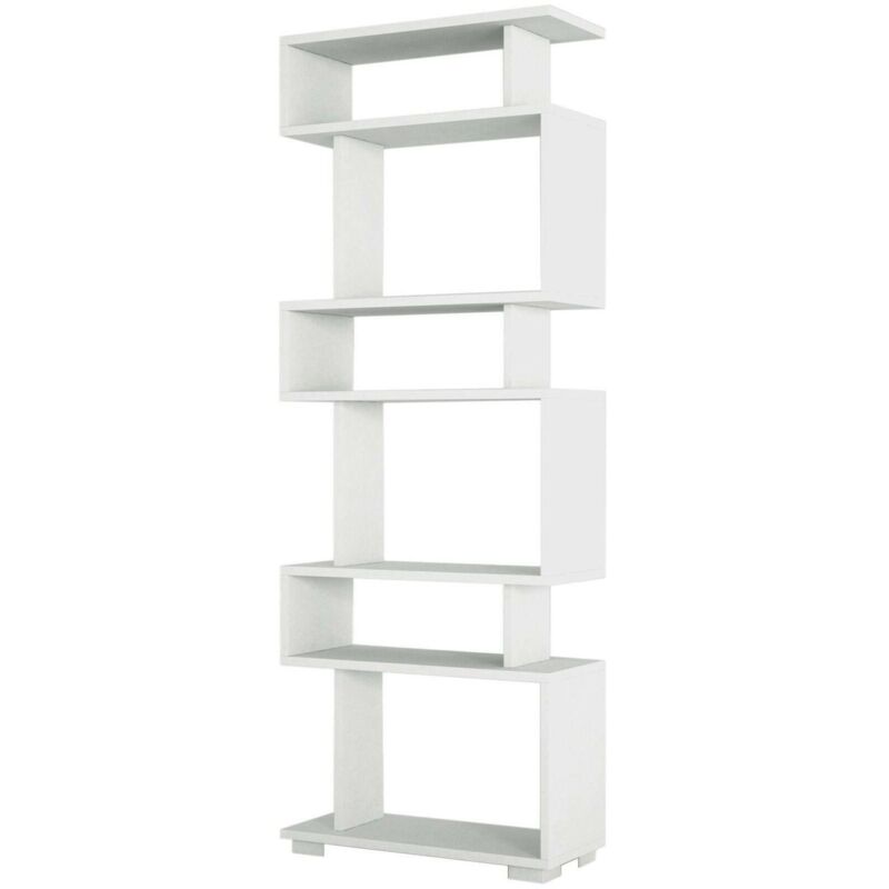 Bibliothèque Dpeeter, Etagère de bureau, Porte-livre mobile, Librairie, 60x20h165 cm, Blanc - Dmora