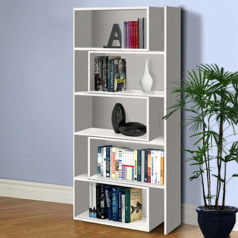 Dmora Bibliothèque extensible en largeur avec 5 compartiments ouverts, Étagère pour livres et documents de bureau, Made in Italy, 72x22h181 cm, couleur chêne blanchi, avec emballage renforcé