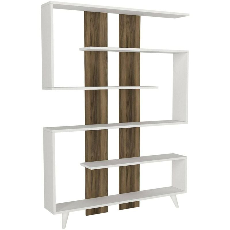 Dmora - Bibliothèque Gienah, Etagère de bureau, Porte-livre mobile, Librairie, 120x20h162 cm, Blanc et Noyer, avec emballage renforcé