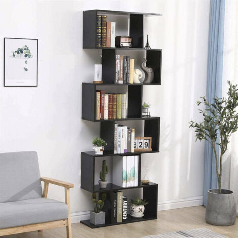 Dmora Bibliothèque haute en zigzag avec 6 étagères ouvertes, Made in Italy, Étagère pour livres et documents, Bibliothèque de bureau, cm 80x25h192, couleur Gris cendré, avec emballage renforcé