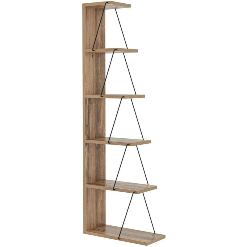 Dmora - Bibliothèque Mizar, Etagère de bureau, Porte-livre mobile, Librairie, 50x22h150 cm, Chêne et Noir, avec emballage renforcé