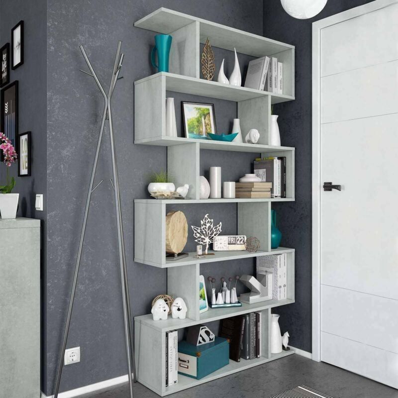 dmora bibliotheque decorative et fonctionnelle, couleur gris ciment, cm 80 x 25 h192, biface