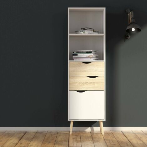 Dmora – Bibliothèque scandinave 2 étagères ouvertes – 2 tiroirs et 1 porte chêne – Dimensions 50 x 171 x 39 cm – Stratifié résistant aux chocs