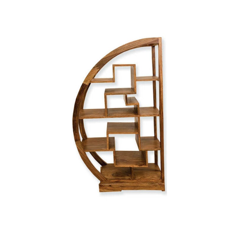 Dmora - Bibliothèque arrondie en bois massif avec étagères asymétriques à l'intérieur, couleur noyer, 80 x 150 x 40 cm.