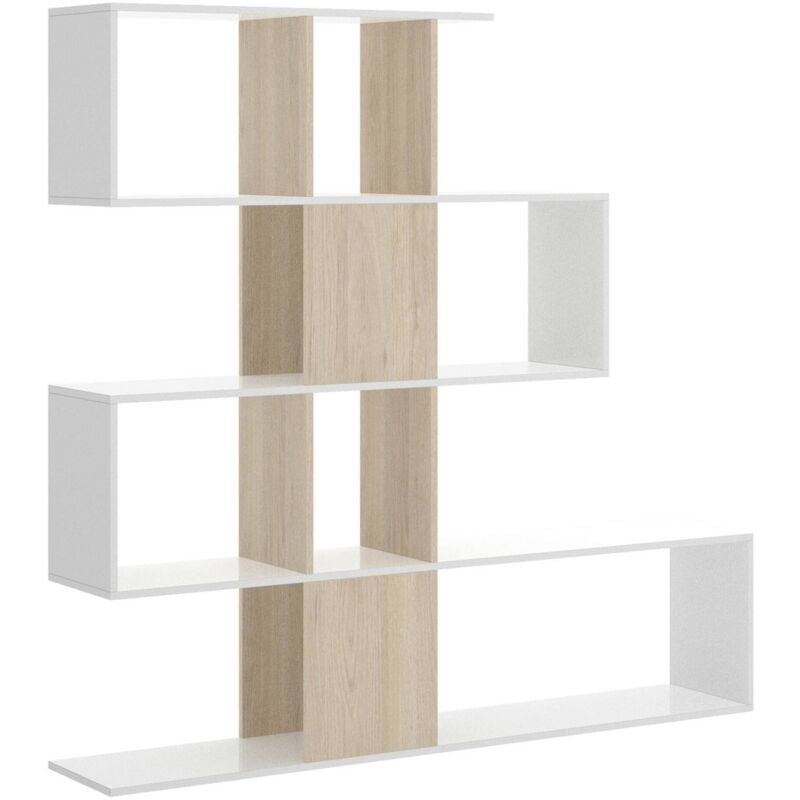 Dmora - Librairie Pueblo, Bibliothèque à 7 compartiments, Étagère de bureau moderne, Unité murale avec étagères, cm 145x29h145, Blanc et Chêne, avec