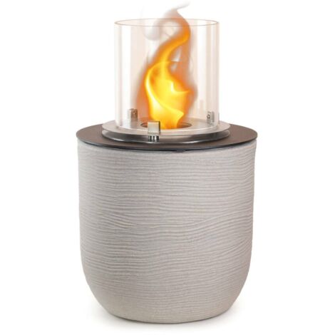 Dmora - Bioethanol-Kamin Dsgarboss, Ökologischer Kamin, Rauchfreies Feuer, Heizung mit Ethanol, Made in Italy, 35x35 h55 cm, Hellgrau