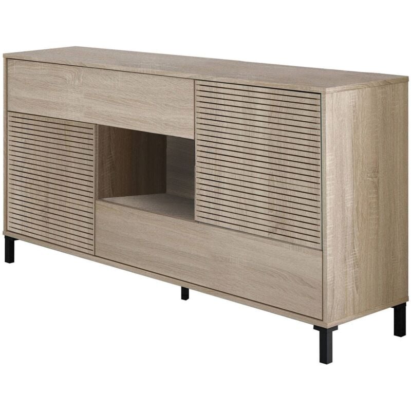 Buffet haut Waco, Buffet moderne à 2 portes, Buffet du salon, Meuble tv, Buffet avec pieds pour salon, cm 151x41h80, Chêne - Dmora