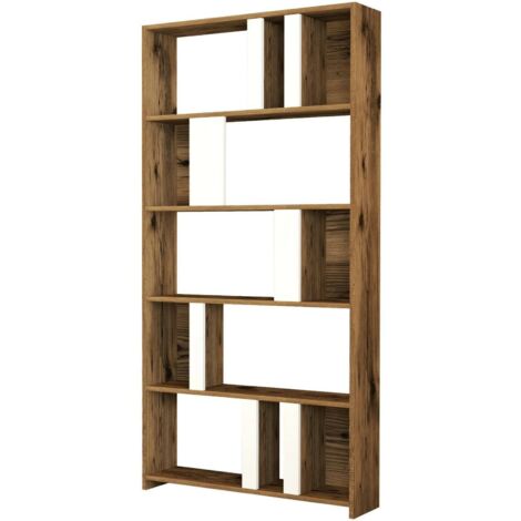 Dmora - Bücherregal Algieba, Büroregal, Mobiler Buchhalter, Bücherbrett, 90x20h180 cm, Walnuss und Weiß, mit verstärkter Verpackung