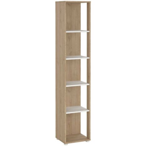 Dmora - Bücherregal Baaz, Büroregal, Mobiler Buchhalter, Bücherbrett, 41x34 h205 cm, Eiche und Weiß