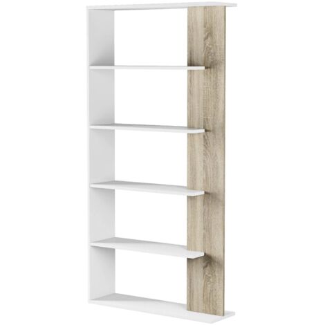 Dmora Bücherregal Columbia, Doppelseitiges Bücherregal mit 5 Böden, Büro- oder Schlafzimmertrennregal, cm 90x25h180, Weiß und Eiche