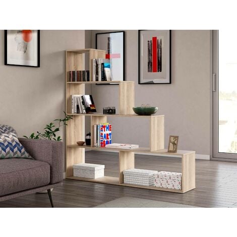 Dmora Bücherregal Vancouver, Doppelseitiges Bücherregal mit 6 Einlegeböden, Trennregal mit Bürofächern, cm 145x29h145, Eiche