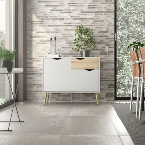 Dmora Buffet avec deux portes et un tiroir, blanc et chêne, Mesures 98 x 81 x 39 cm, avec emballage renforcé