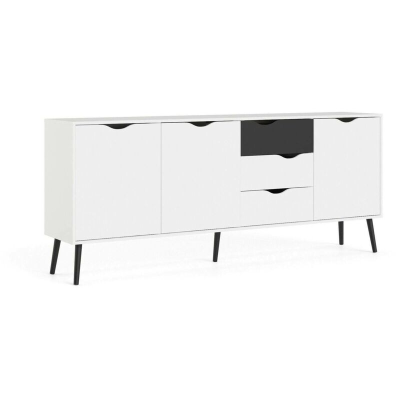 Buffet avec trois portes et trois tiroirs, noir et blanc, Dimensions 195 x 81 x 39 cm - Dmora
