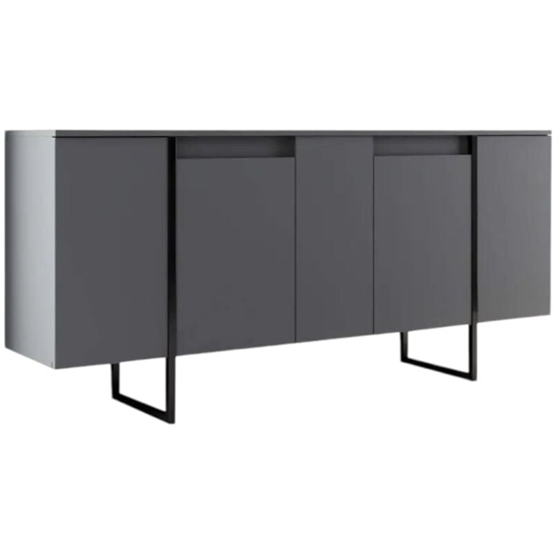 Buffet Betel, Buffet du salon, Commode de salon, Garde-manger de cuisine, 160x35h80 cm, Anthracite et Noir, avec emballage renforcé - Dmora