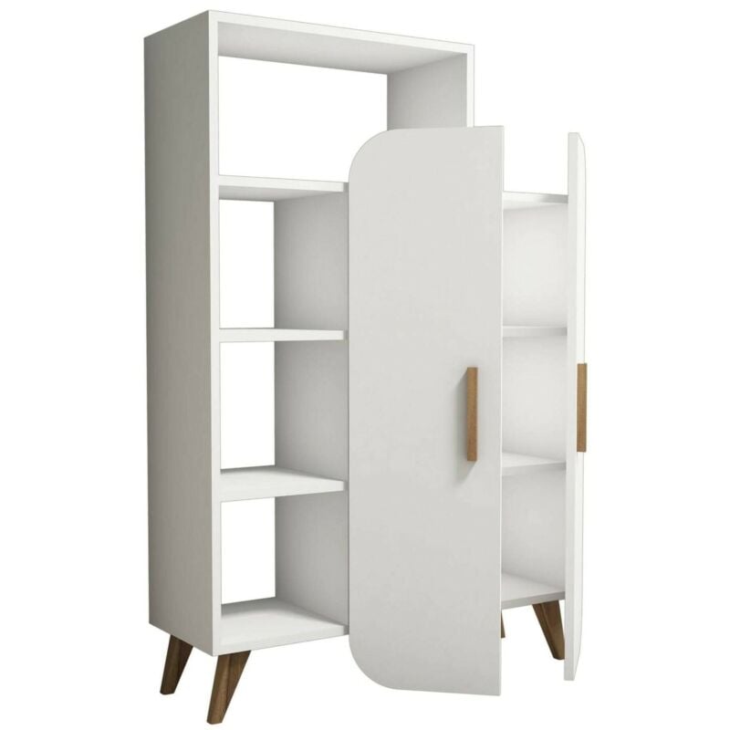 Buffet Capella, Buffet du salon, Commode de salon, Garde-manger de cuisine, 90x32h132 cm, Blanc, avec emballage renforcé - Dmora