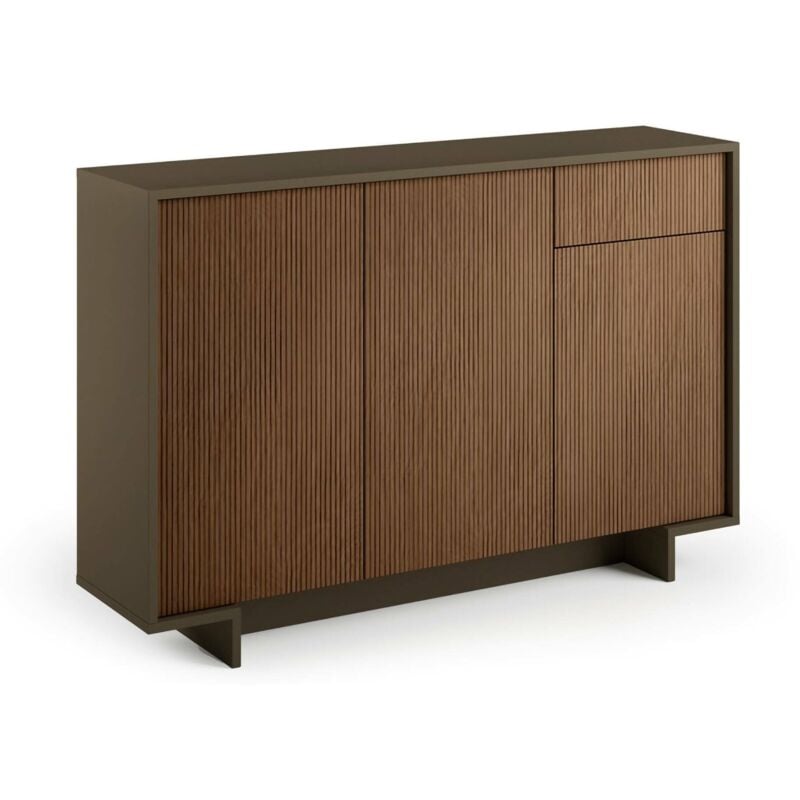 Buffet Dbakayok, Buffet de salon, Buffet de salon avec 3 portes et 1 tiroir, 100% Made in Italy, 134x35h87 cm, Marron et Noyer - Dmora