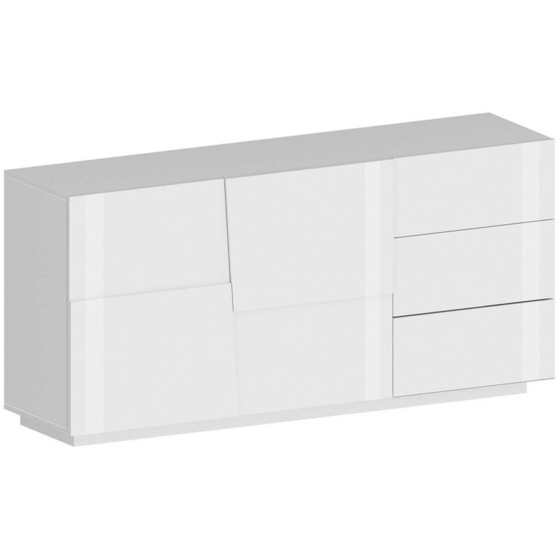 Buffet Ddalessi, Buffet de salon, Buffet de salon avec 2 portes et 3 tiroirs, 180x44h86 cm, Blanc brillant - Dmora