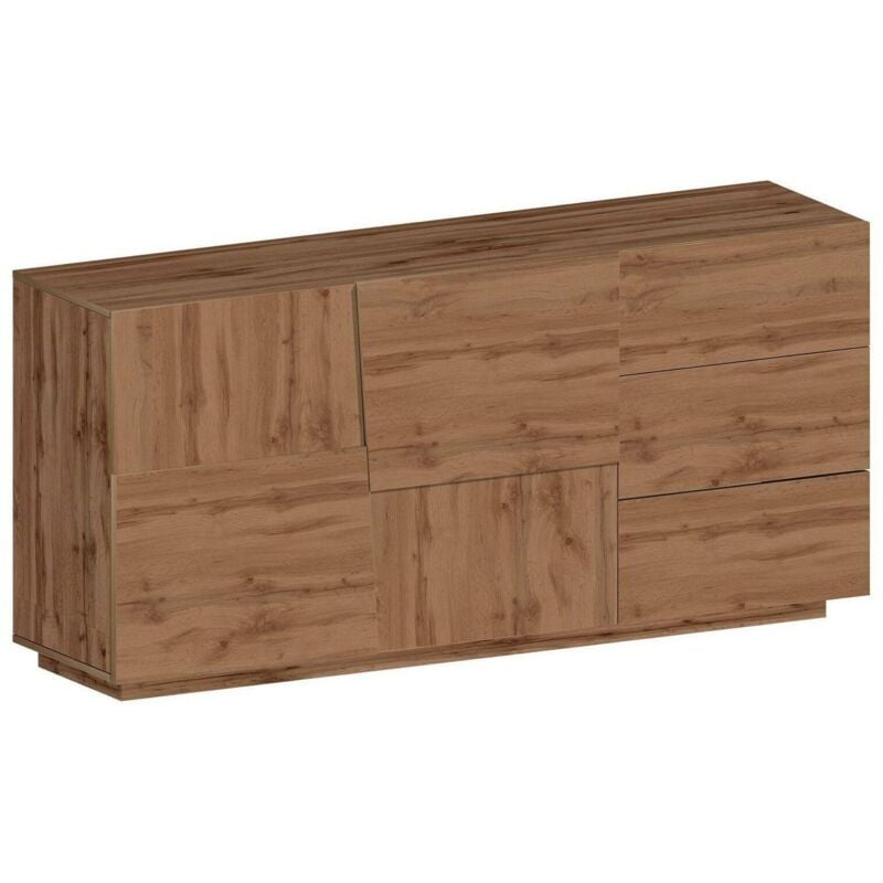 Buffet Ddalessi, Buffet de salon, Buffet de salon avec 2 portes et 3 tiroirs, 180x44h86 cm, Chêne - Dmora