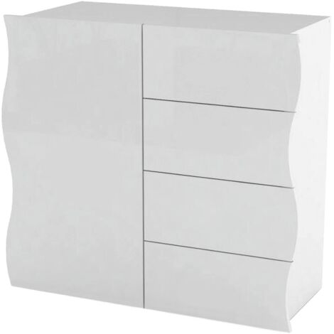 Dmora – Buffet de cuisine 4 portes 1 tiroir – Panneaux bois stratifié FSC – Dimensions 90x40x81 cm – Résistant aux chocs et rayures – Blanc brillant - 90x40h81