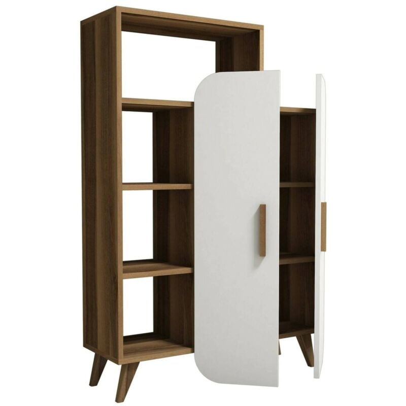 Dmora - Buffet Dgiavard, Buffet du salon, Commode de salon, Garde-manger de cuisine, 90x32h132 cm, Noyer et Blanc