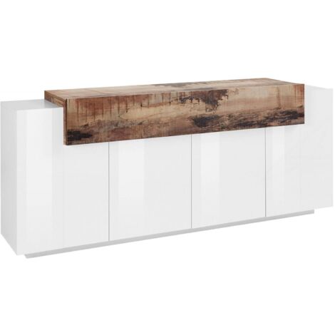 Dmora – Buffet de cuisine 4 portes – Dimensions 200x45x86 cm – Structure en bois mélaminé blanc brillant – Made in Italy, design épuré - 200x45h86