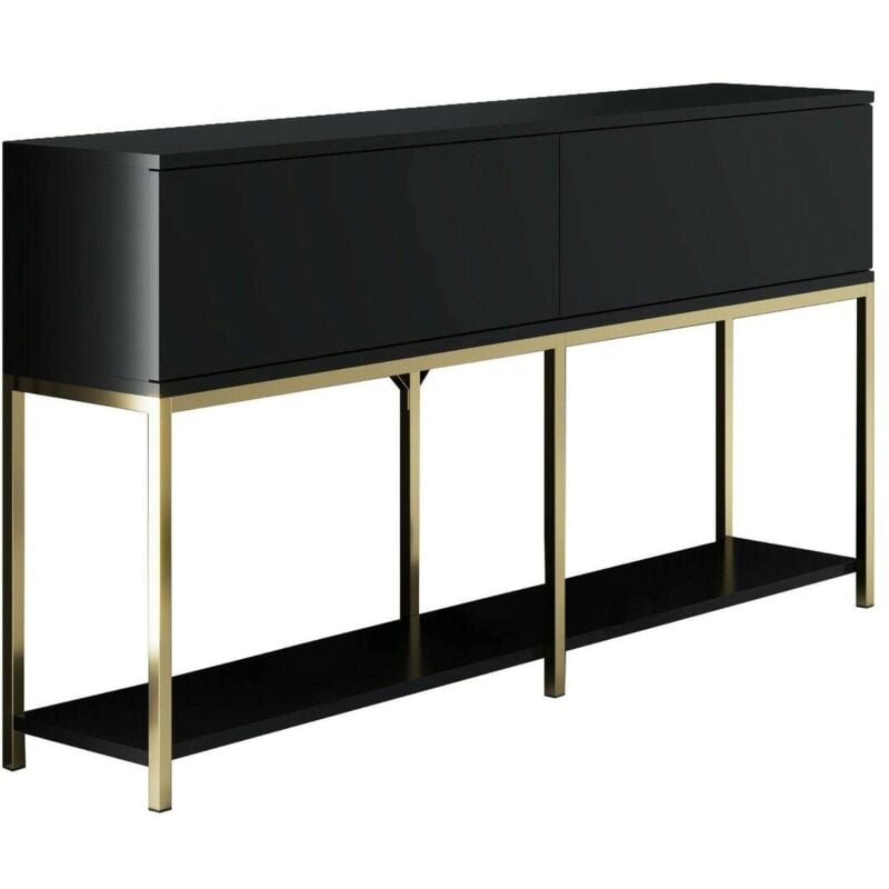 Buffet Djimsit, Buffet du salon, Commode de salon, Garde-manger de cuisine, 150x30h80 cm, Noir et Or - Dmora