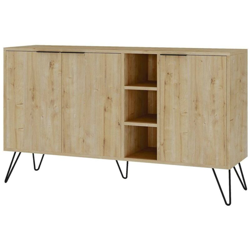 Buffet Dpenz, Buffet du salon, Commode de salon, Garde-manger de cuisine, 142x36h83 cm, Chêne - Dmora